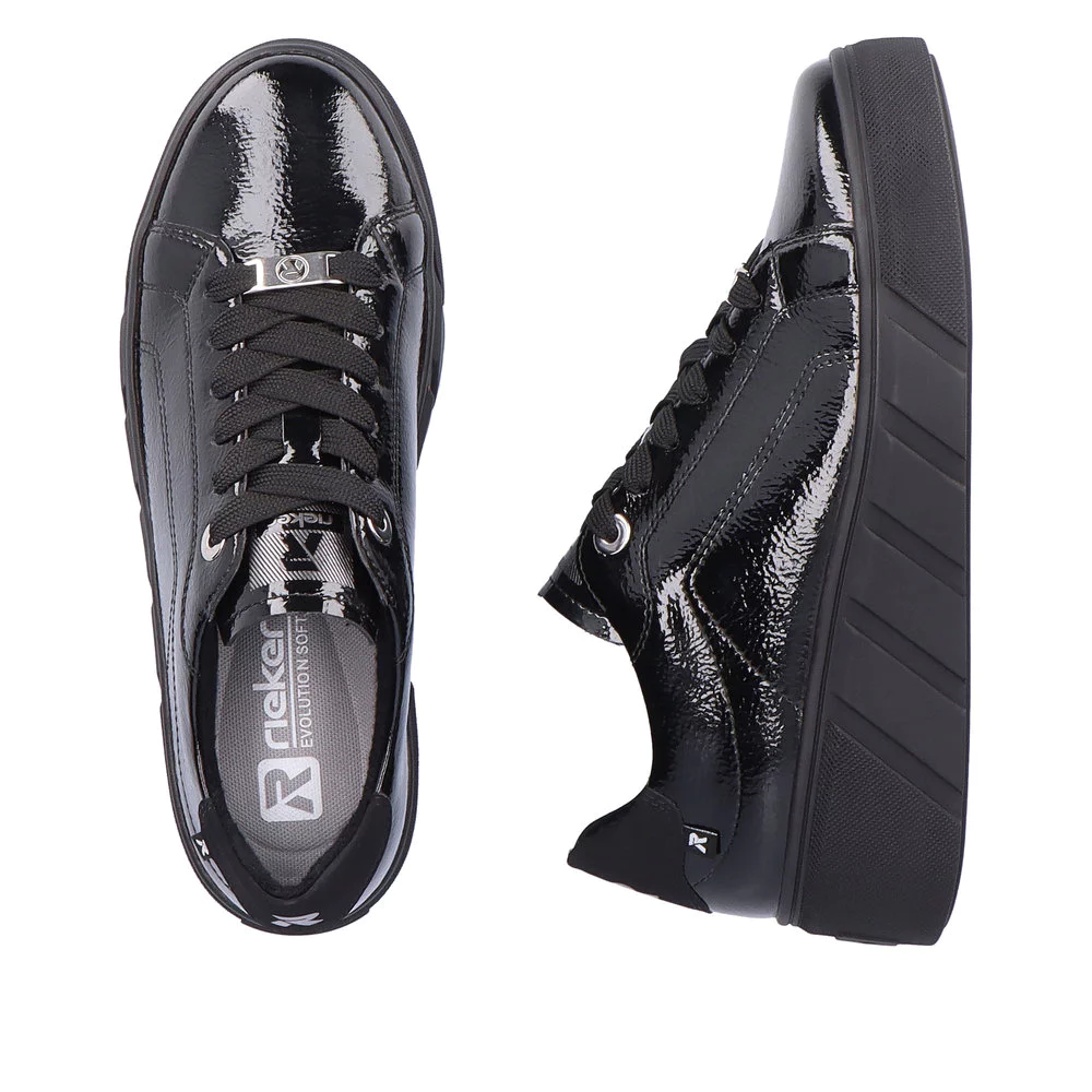 Rieker W0501-00 Ανατομικό Δερμάτινο Sneaker Μαύρο
