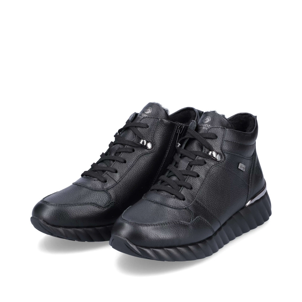 Remonte D5981-01 Ανατομικό Δερμάτινο Μποτάκι Sneaker Μάυρο