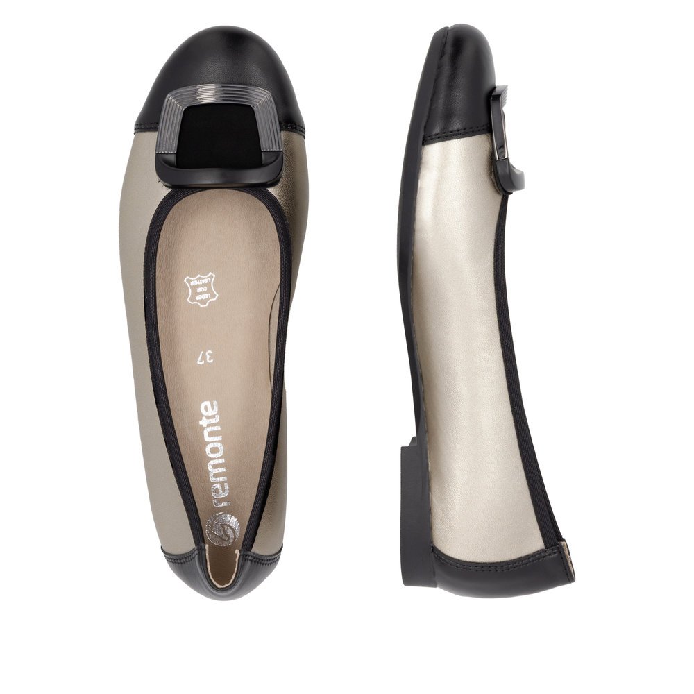 Remonte D0K12-90 Anatomical Leather Ballerina Gold Black Remonte D0K12-90 Anatomical Leather Ballerina Gold Black