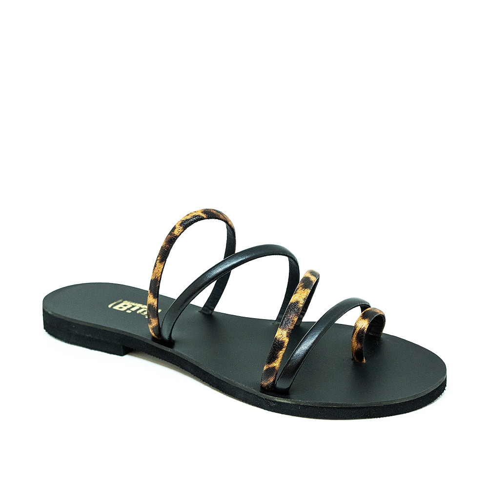 Bigshoes GA0116-N01/20 Δερμάτινο Σανδάλι Μαύρο Λεοπάρ Bigshoes GA0116-N01/20 Δερμάτινο Σανδάλι Μαύρο Λεοπάρ