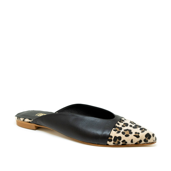 Bigshoes GA1162-01 Leather Mule Black Leopard Bigshoes GA1162-01 Leather Mule Black Leopard