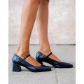Andres Machado Jane-18 Leather Pumps Blue 6cm