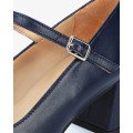 Andres Machado Jane-18 Leather Pumps Blue 6cm