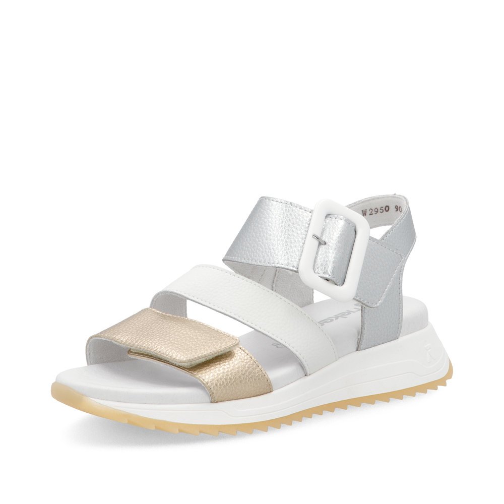 Rieker W2950-90 Anatomical Leather Sandal Silver Gold 3.5cm Rieker W2950-90 Anatomical Leather Sandal Silver Gold 3.5cm