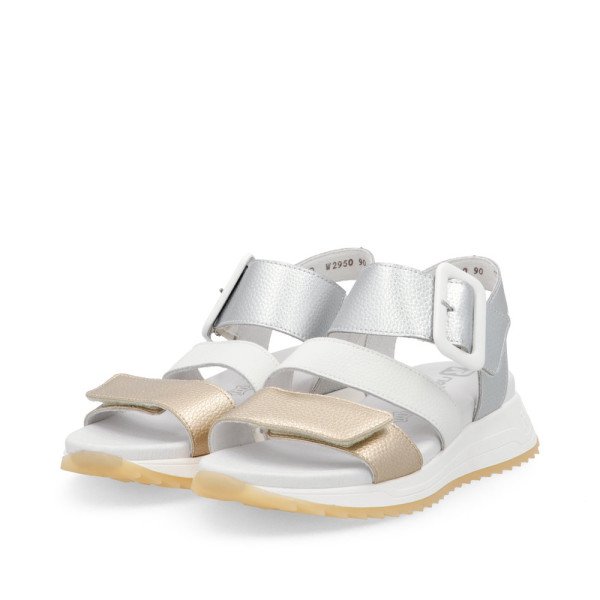 Rieker W2950-90 Anatomical Leather Sandal Silver Gold 3.5cm Rieker W2950-90 Anatomical Leather Sandal Silver Gold 3.5cm