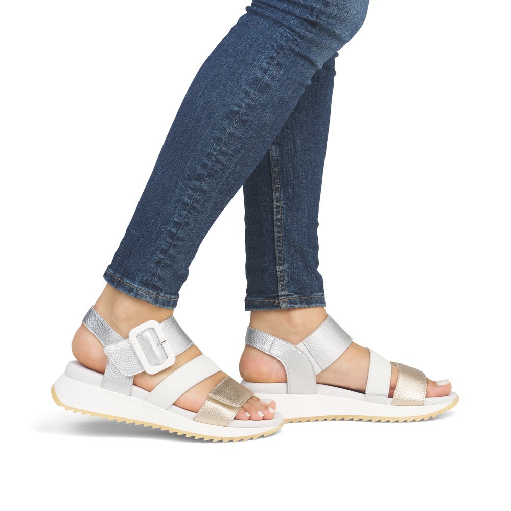 Rieker W2950-90 Anatomical Leather Sandal Silver Gold 3.5cm Rieker W2950-90 Anatomical Leather Sandal Silver Gold 3.5cm