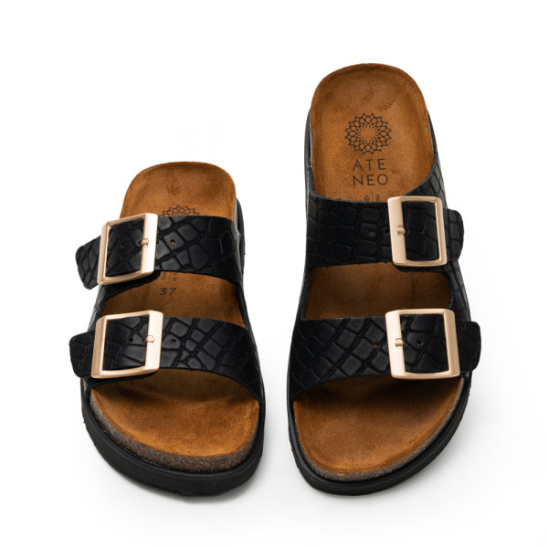 Ateneo 6401-01  Leather Sandal Black