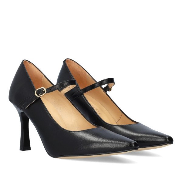 Andres Machado Carmela-01 Leather Heel Black 9.5cm Andres Machado Carmela-01 Leather Heel Black 9.5cm