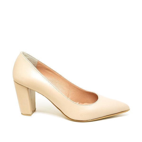 Bigshoes MX9121-13 Leather Heel Beige 8cm Bigshoes MX9121-13 Leather Heel Beige 8cm