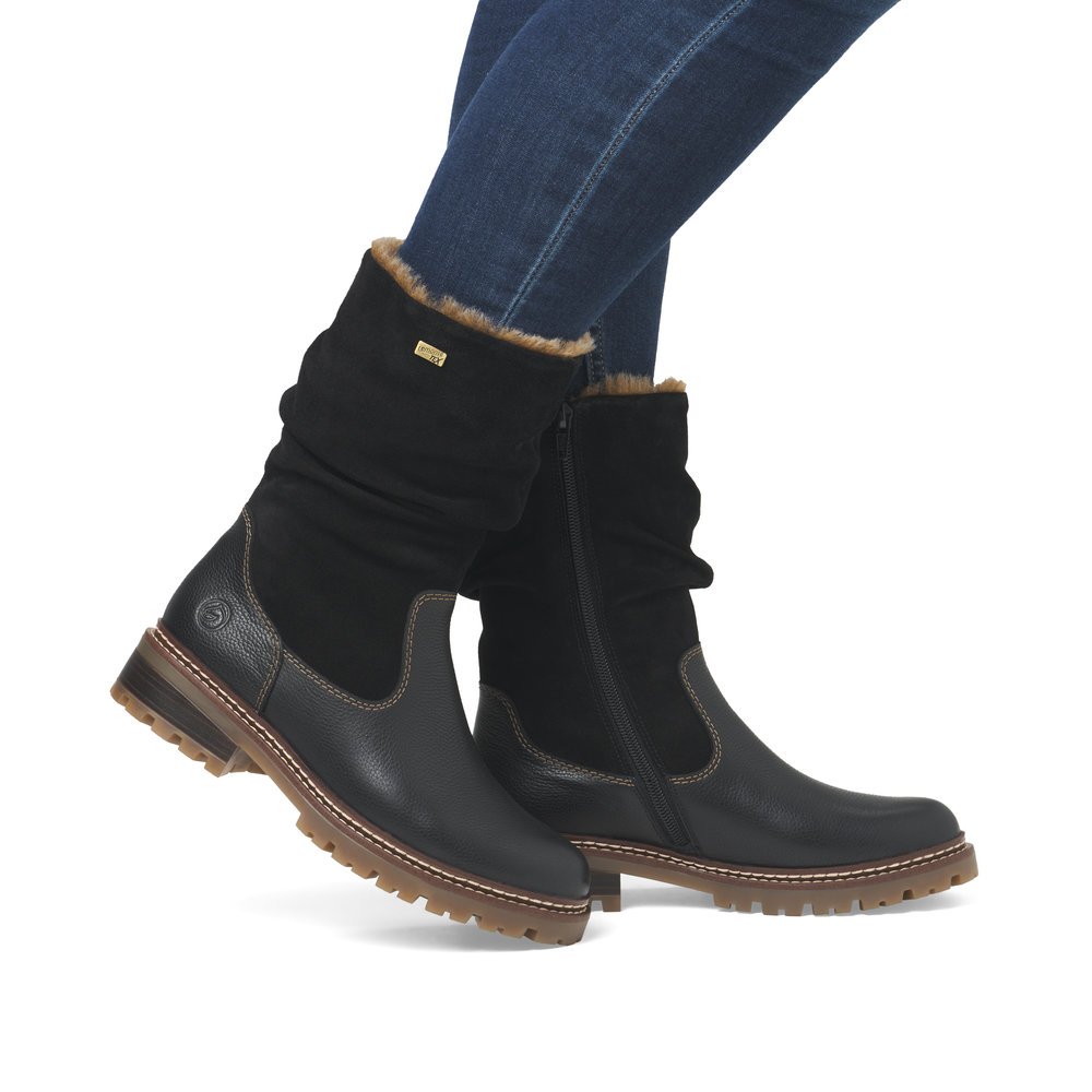 Remonte D0B80-00 Anatomic Leather Heeled Boot Black Remonte D0B80-00 Anatomic Leather Heeled Boot Black