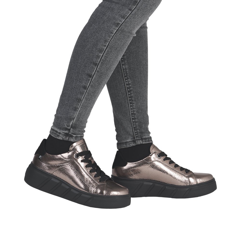 Rieker W2601-91 Ανατομικά Δερμάτινα Sneaker Μπρονζέ