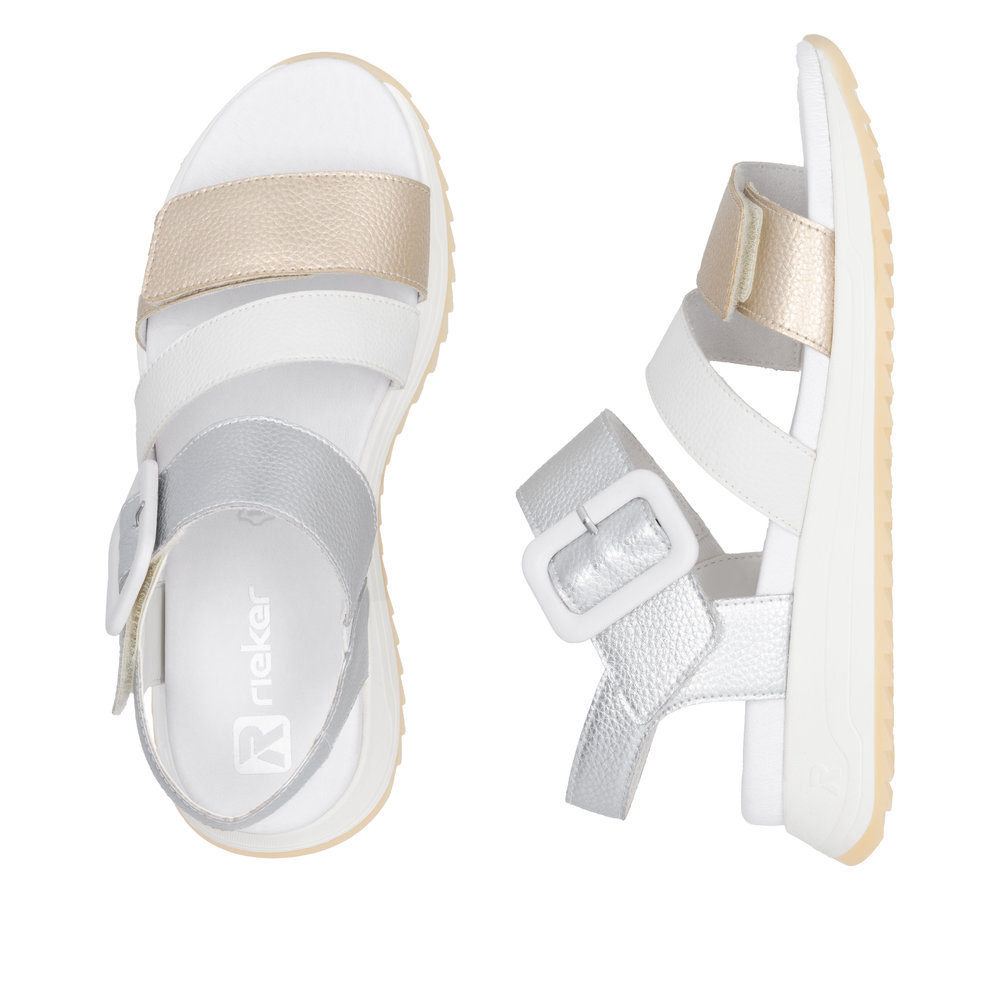 Rieker W2950-90 Ανατομικό Δερμάτινο Πέδιλο Ασημί Χρυσό 3,5cm φωτογραφία