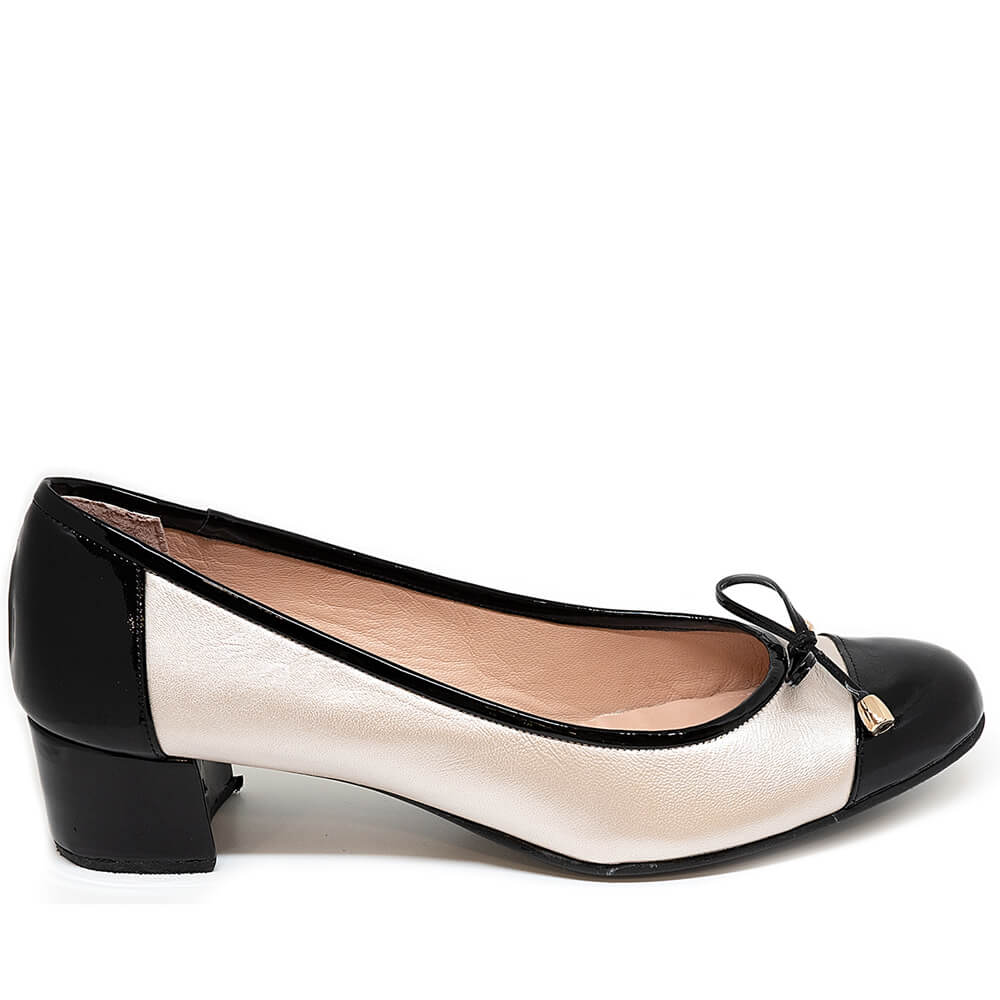 Bigshoes Bigshoes MX1627-01/06 Δερμάτινη Γόβα Μαύρη Χρυσή 5cm