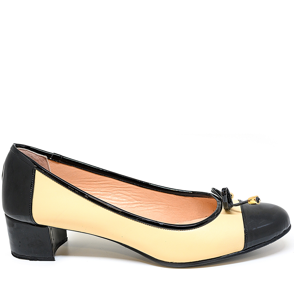 Bigshoes Bigshoes MX1627-01/13 Δερμάτινη Γόβα Μαύρο Μπεζ 5cm