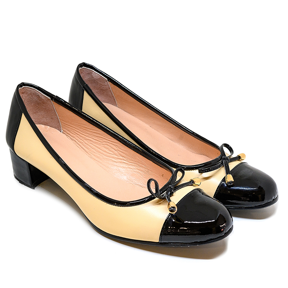 Bigshoes MX1627-01/13 Δερμάτινη Γόβα Μαύρο Μπεζ 5cm φωτογραφία