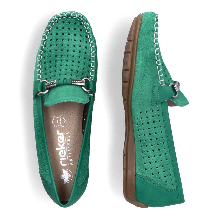 Rieker 40253-54 Ανατομικό Δερμάτινο Μοκασίνι Πράσινο φωτογραφία